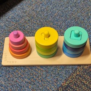 Lovevery Wooden Stacking Toy Set - Pink, Yellow, Teal